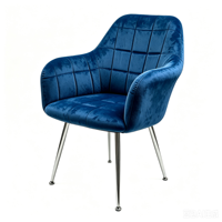 Chaise de salle à manger moderne avec accoudoirs en velours et pieds en métal argenté poli pour la décoration de la maison, du restaurant et de l'hôtel