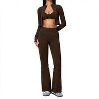 Ensemble de sport sans couture : pantalon évasé, veste slim très élastique, respirante et à séchage rapide, soutien-gorge de sport pour la course et le fitness, vêtements de yoga
