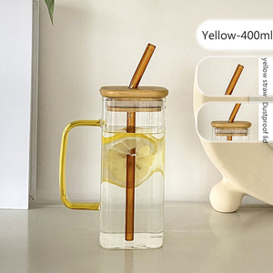 Bán buôn biểu tượng tùy chỉnh 400ml rõ ràng hình vuông cốc thủy tinh với tre có nắp đậy cho uống nước trái cây trà bia - Product Image 6