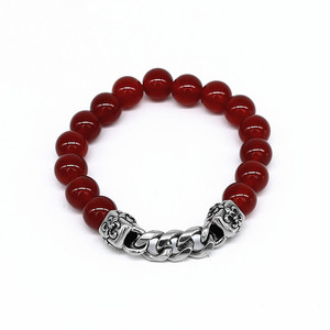 yunnique <b>Red</b> Agate Beads <b>Bracelet</b> 10mm Tibetan Silver Chain Unisex Jewelry Gift - Product Image 1