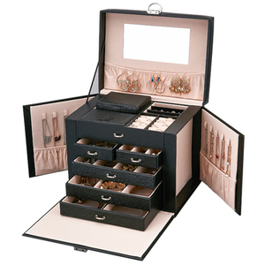Boîte à <span class=keywords><strong>bijoux</strong></span> de luxe de <span class=keywords><strong>grande</strong></span> <span class=keywords><strong>capacité</strong></span>, Logo personnalisé, petite étui de voyage, en cuir PU noir, rangement pour collier, bague, boucles d'oreilles, boîte à <span class=keywords><strong>bijoux</strong></span> - Product Image 1