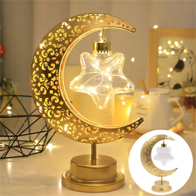 LED estrella Luna bola redonda estilo musulmán lámpara de modelado dormitorio decorativo mesa de vacaciones lámpara de ambiente