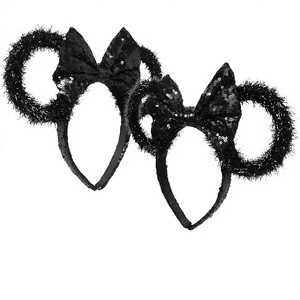 VENTA AL POR MAYOR H.E.R. Accesorios con Licencia de Minnie Mouse, Diadema de Orejas de Lentejuelas, Lazo Brillante, Accesorio para el Cabello para Disfraces, Parque Temático - Product Image 1