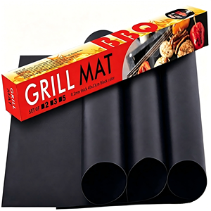 Tapis de cuisson pour barbecue en fibre de verre enduite de PTFE noir, épaisseur 0,1/0,2 mm, antiadhésif, compatible lave-vaisselle, écologique, 30x60 cm - Product Image 1