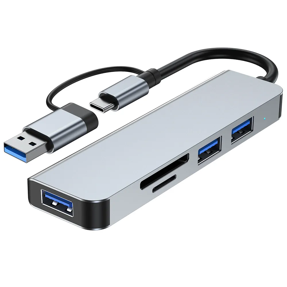Multipuerto 5 en 2 USB C adaptador Hub USB-A a USB3.0 + 2,0*2 + SD + TF Splitter estación de acoplamiento portátil hub de carga