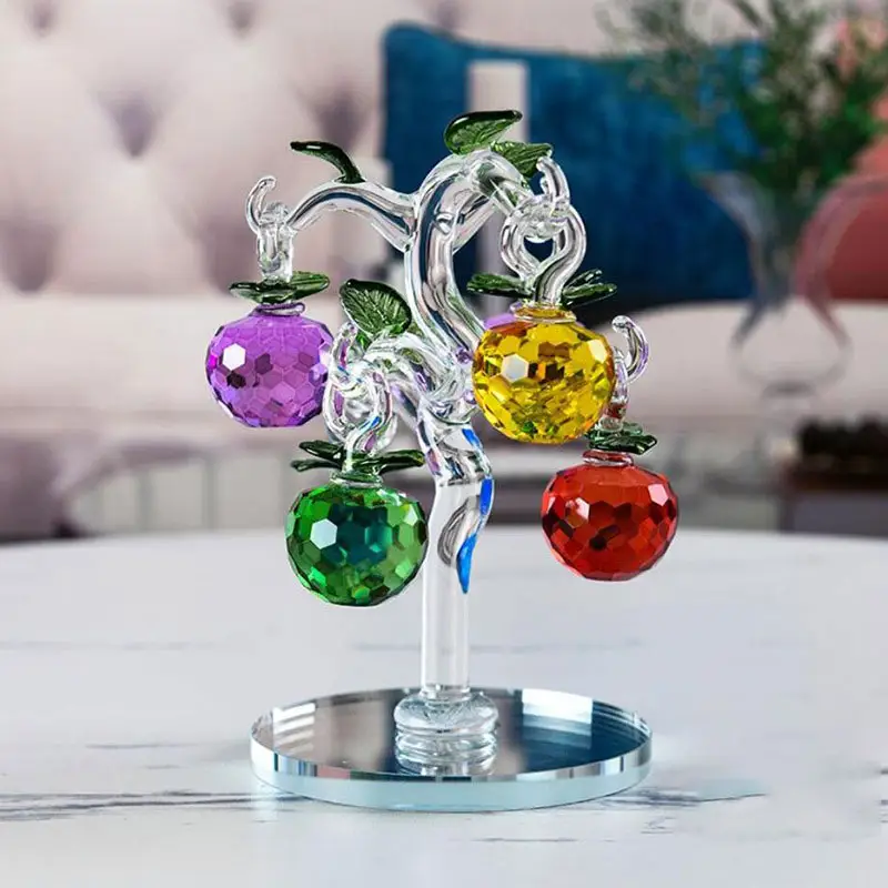 Figuras de frutas de vidrio soplado a mano de La UE, adornos de decoración del hogar, manzano de cristal