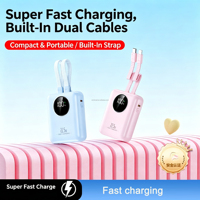 Nouvelle mini batterie externe électronique 10000 mAh, mince et portable, avec câble USB-C, Powerbanks 10000 mAh
