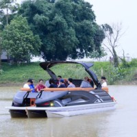 Bateau ponton de luxe en fibre de verre de 22 pieds avec direction hydraulique, réservoir de carburant de 105 L, bateau familial pour fêtes, à vendre