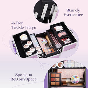 Maletín <span class=keywords><strong>de</strong></span> <span class=keywords><strong>Maquillaje</strong></span> <span class=keywords><strong>Profesional</strong></span> <span class=keywords><strong>de</strong></span> Aluminio Rosa con Múltiples Bandejas para Mujer, Estuche <span class=keywords><strong>de</strong></span> Cosméticos Brillante para Viaje y Almacenamiento, Caja <span class=keywords><strong>de</strong></span> Belleza en Oferta - Product Image 3