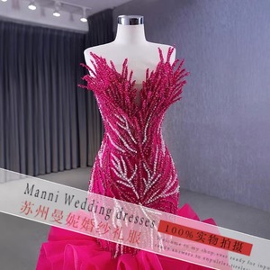 Vestido de Novia Moderno Personalizado, Estilo Sirena, con Ilusión de Hombros Descubiertos, Borlas, Cuentas de Cristal, Volantes, Largo hasta el Suelo, Vestido de Gala Elegante para Graduación 2025 - Product Image 5