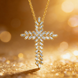 CUSTOM SILVER 10K/14K/18K GOLD PLATED LAB GROWN CVD DIAMOND CLASSIC ENGAGEMENT GIFT SWEATER <b>CHAIN</b> NECKLACE <b>CROSS</b> PENDANT VS - Product Image 3