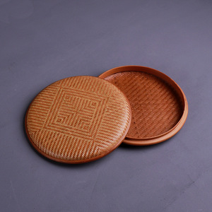 Handmade Bamboo Woven Pu'er Tea Cake Box Round Geometric Pattern Tea Ceremony Accessory - Product Image 3