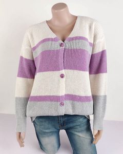 Cárdigan con cuello de pico profundo, suéter a rayas, cárdigan recortado, prendas de punto, ropa de mujer, cárdigans de otoño e invierno, suéteres de mujer, Top de punto - Product Image 4