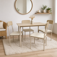 Ensemble de table à manger 4 pièces en chêne clair, table à manger et chaises rembourrées, cadre en métal beige, meubles de salle à manger minimalistes pour la maison