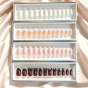 Lot de 30 faux ongles à presser en amande, bordeaux, French manucure, motif nœud, brillant, faux ongles en gros, personnalisables, marque privée - Product Image 2