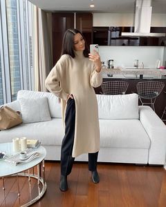 VSCOO Casual Loose Oversize Turtleneck <strong>Side</strong> Split <strong>Knitted</strong> Sweater Dress Long Pullover Sweater Women - Product Image 2