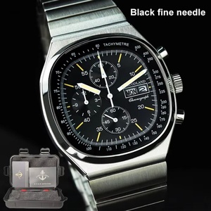 Hruodland – montre-bracelet rétro à Quartz pour hommes, chronographe, verre saphir, bleu, noir, acier inoxydable, à la mode, nouvelle collection F022 - Product Image 6