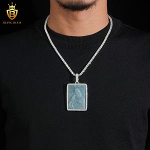 Квадратный VVS Муассанит, зеленый нефрит, Иисус, кулон, ювелирные изделия, модные подвески, Алмазный тестер - Product Image 2