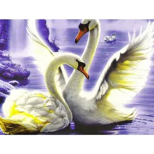 Factory Custom Diamond Painting Two White Swans 5d Diy Square Or Round Drill Swan Diamond Painting Home Decor