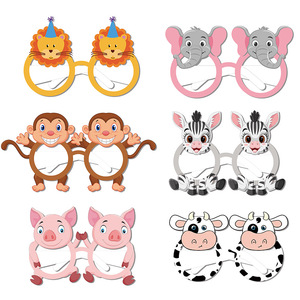 動物をテーマにした紙メガネかわいい豚ライオン牛象パーティー写真用小道具 & デコレーションケーキデコレーション用品 - Product Image 2