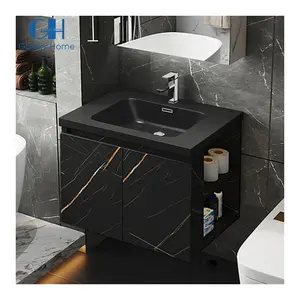 New Model Oem Black and Gold Cabinets Cabinet Single Sink Mirror Bathroom Vanity Supplier