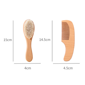 2pcs Set Soft Beech Wood Comb Newborn Hairbrush with Wool for Massager Baby <b>Shower</b> Hair Soothing and Gift Baby Care Hairbrush - Product Image 2