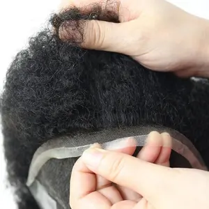 Q6 rambut palsu renda Prancis depan dan dasar kulit tipis 100% rambut manusia India rambut palsu pengganti untuk pria