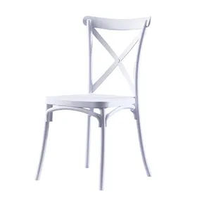 Toptan ucuz lüks Modern açık düğün olay parti otel restoran istiflenebilir beyaz X çapraz geri plastik yemek sandalyesi