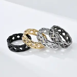 Fashion Stainless Steel Openwork Cast Men's Ring Celtic Eternity Braided Knot Wrap Hip Hop Punk Gold Plated Black Ring Gift