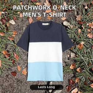 เสื้อยืดผู้ชายสไตล์วินเทจสำหรับฤดูร้อน100% ชุดสูทลำลองคอกลมแขนสั้นทรงหลวมเย็บปะติดปะต่อกันแฟชั่น - Product Image 2