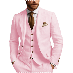 Costumes pour hommes <span class=keywords><strong>bleu</strong></span> <span class=keywords><strong>ciel</strong></span> coupe ajustée ensemble 3 pièces (veste + gilet + pantalon) lin été bal fête Boutique plage mariage smoking <span class=keywords><strong>Blazer</strong></span> - Product Image 3