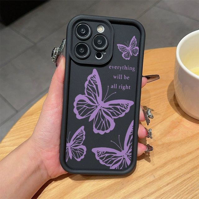 Original Liquid Silicone Soft TPU Case for iPhone 16 Promax 15 14 Pro Max 13 12 11 X Xs XR 7 8 Plus Gold Butterfly Phone Case