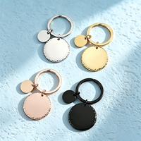 Porte-clés rond en acier inoxydable Ywyougang, style vintage, bord perlé, avec petite étiquette circulaire gravable, cadeau personnalisé, 4 couleurs