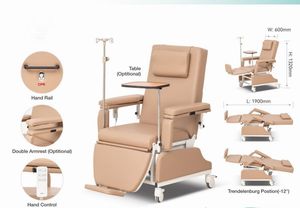 Klinik rumah sakit perawatan furnitur baja PVC beban Kulit 200KG kursi dialisis infus kemoterapi dapat disesuaikan dengan tiang IV - Product Image 5