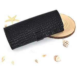 Ready stock luxury black crocodile print PU glasses case snap eyeglasses cases button black soft eye glass case bag for glasses