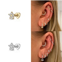 Bijoux de piercing corporel Gaby, argent sterling 925 plaqué or 18 carats, cœur plat, filetage interne, hélix, tragus, lèvre, labret, boucle d'oreille