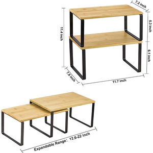 Wooden Spice Rack 2 Tier Standing Kitchen Storage Organizer Multi Functional Countertop <b>Shelf</b> - Product Image 2