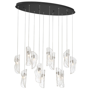 Lustre en verre ovale en spirale de luxe avec éléments en forme de feuilles en cascade, tons transparents or/argent, hauteur réglable, pour la maison ou le bureau - Product Image 3