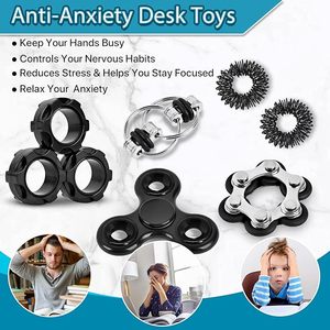 Adult Plastic Fidget <b>Toys</b> Set Ring Spinner Desk <b>Gadget</b> Stress Relief Anti-Anxiety Sensory Play Hand Flexibility Improvement - Product Image 4