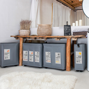 Ins Style 3 Sections Panier De Rangement Pliant avec Roues Pliable Grand Baril Vêtements Sales Sac À Linge Panier Organisation - Product Image 5
