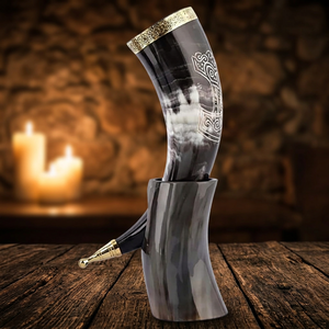Verre à bière et vin en corne de bœuf polie, grand format, style ancien, écologique, compatible lave-vaisselle, avec couvercle en bambou, style américain, pour Noël - Product Image 1