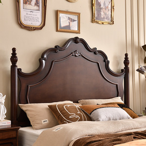 Lit en bois massif de style rétro américain, 1,8 m, avec rangement, chambre principale, lit double, style princesse française - Product Image 3