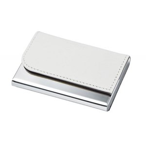 White Pu Metal Business <b>Card</b> <b>Holder</b> With Stitched Cover Compact Design For Professional Use - Product Image 1