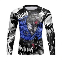T-shirt de compression à manches longues pour homme avec logo personnalisé, en spandex et nylon, séchage rapide, protection solaire UPF pour l'entraînement MMA BJJ