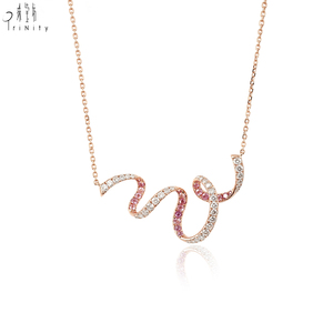 ชุดสร้อยคอเส้นโค้งใหม่ล่าสุดสร้อยคอประดับเพชรสีชมพูแซฟไฟร์ประกายเพชรธรรมชาติสร้อยคอจี้กุหลาบสีทอง18K - Product Image 1