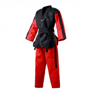 OEM Custom Taekwondo Uniform Black Red Lightweight Cotton Martial Arts Training Competition Suit for Men - Product Image 1
