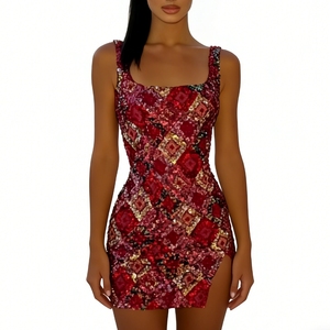 Mini-robe à sequins pour femme - Robe de soirée à col carré et fente latérale - Mode - Product Image 2