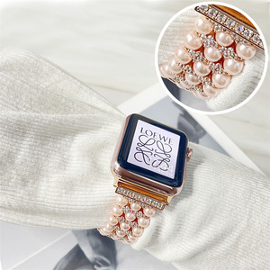 Correa de Reloj de Acero Inoxidable con Perlas y Diamantes para <span class=keywords><strong>Mujer</strong></span>, Compatible con <span class=keywords><strong>Apple</strong></span> <span class=keywords><strong>Watch</strong></span> 40mm 41mm <span class=keywords><strong>44mm</strong></span> 42mm 38mm - Product Image 3
