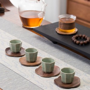 Sous-verres en bois de hêtre et noyer, ronds et carrés, isolants thermiques, réutilisables, accessoires pour café et thé - Product Image 2