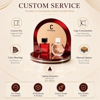 Expositor de Perfumes de Acrílico Borgoña de Lujo con Base de Espejo y Detalles Dorados, para Cosméticos y Joyería, Tienda Minorista, OEM, LED